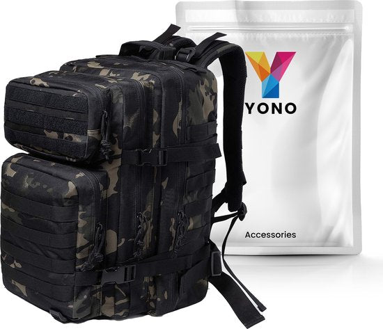 YONO Tactical Backpack Militaire Rugzak - Tactische Wandelrugzak Leger - 45L - Zwart Camouflage