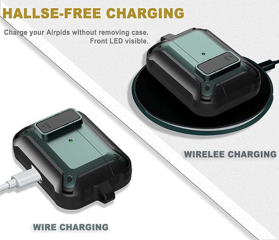 YONO Hoesje geschikt voor Airpods Pro 1 / 2 - Armor Case met Lock - Groen