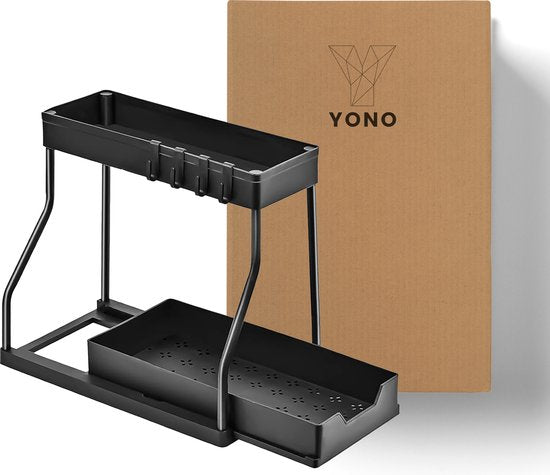 YONO Gootsteenkast Organizer Uitschuifbaar - Keukenkast Rek - Gootsteenrek - Zwart