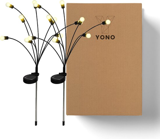 YONO Solar Tuinspot Vuurvliegjes voor Buiten - Tuinverlichting op Zonne Energie - Prikspot - Warm Wit - 2 stuks