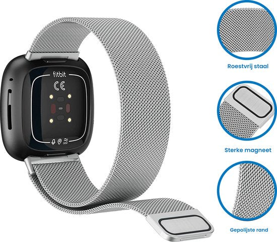 YONO Milanees Bandje geschikt voor Fitbit Versa 4 / Sense 2 – Zilver – Large