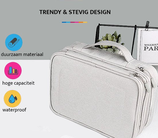 YONO Kabel Organiser Tas Large - Compacte Kabeltas - Opbergtas voor Elektronica en Accessoires - Etui Organizer Case - Lichtgrijs