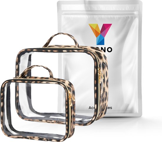 YONO Reis Toilettas Set voor Toiletartikelen – Transparante Travel Organizer Bag 2-Pack - Luipaard
