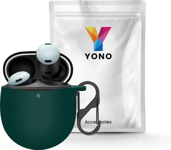YONO Hoesje geschikt voor Google Pixel Buds Pro (2022) - Siliconen Draadloze Oordopjes Case met Clip – Donkergroen