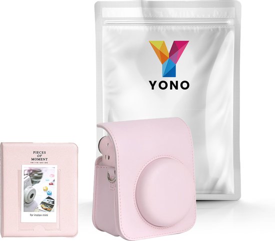 YONO Accessoires Set geschikt voor Fujifilm Instax Mini 12 - Camera Tas met Draagriem - Hoesje en Fotoalbum - Bloesem Roze