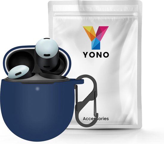 YONO Hoesje geschikt voor Google Pixel Buds Pro (2022) - Siliconen Draadloze Oordopjes Case met Clip – Donkerblauw