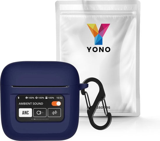 YONO Soft Case geschikt voor JBL Tour Pro 2 - Siliconen Draadloze Oordopjes Hoesje met Clip - Donkerblauw