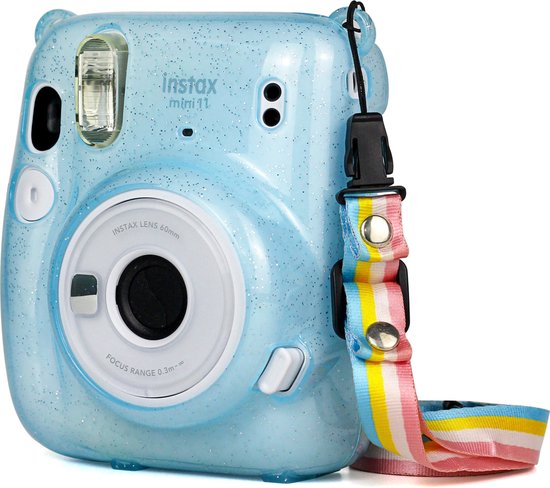 YONO Case geschikt voor Fujifilm Instax Mini 11 - Hoesje met Draagriem - Transparant - Blauw