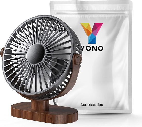 YONO Tafelventilator - USB Ventilator voor Tafel of Bureau - Kantelbaar - 3 Snelheden - Houtlook