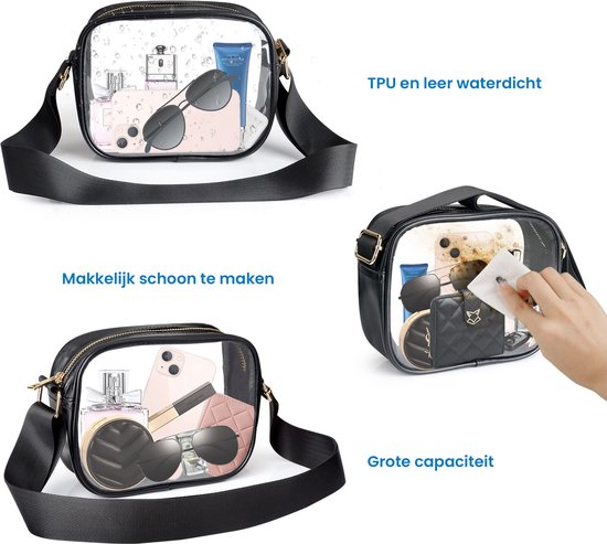 YONO Crossbody Tas Doorzichtig - Sling Bag - Schoudertas geschikt voor Festival / Reizen / Vakantie - Dames en Heren – Zwart