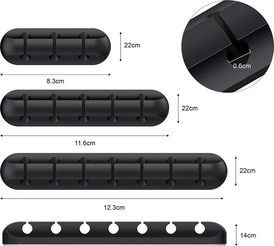 YONO Kabel Organiser Zelfklevend - Set van 3 - Kabelhouder - Kabel Management - Kabelclip Bureau - Tafel - Zwart