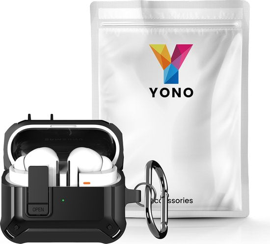 YONO Armor Hard Case geschikt voor Samsung Galaxy Buds 3 - 3 Pro - Hoesje met Lock - Zwart