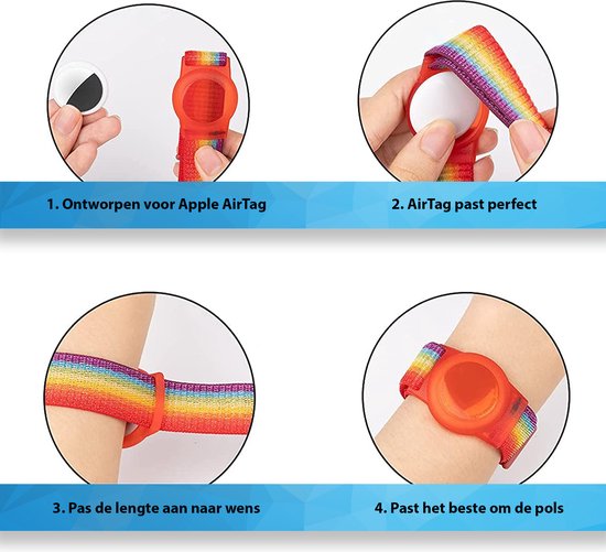 YONO Nylon Armband Kinderen geschikt voor Apple Airtag - Bandje Kind met Houder - GPS Polsband - Case - Hoesje - Regenboog