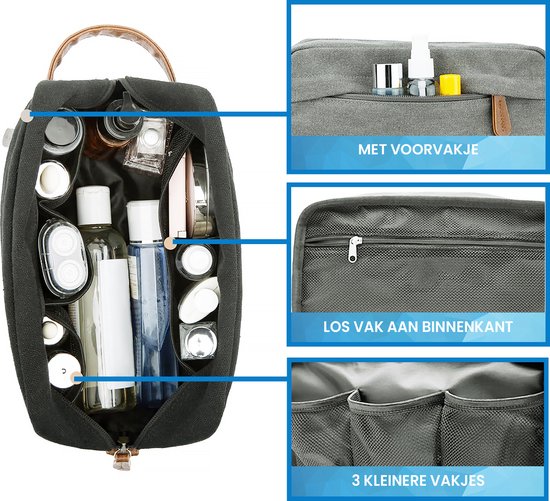 YONO Toilettas Heren - Travel Organizer Etui - Oxford Stof - Lichtgrijs