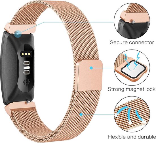 YONO Bandje geschikt voor Fitbit Inspire/HR/2 - Milanees - Rose Gold - Large