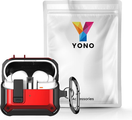 YONO Armor Hard Case geschikt voor Samsung Galaxy Buds 3 - 3 Pro - Hoesje met Lock - Rood