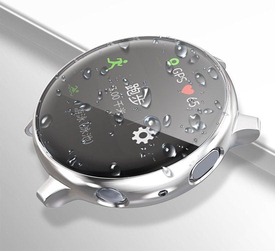 YONO Full Cover Bumper geschikt voor Samsung Galaxy Watch Active 2 44mm – Siliconen Case Screenprotector Hoesje – Zilver