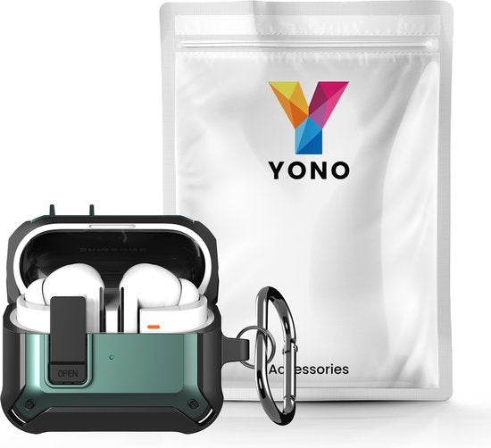 YONO Armor Hard Case geschikt voor Samsung Galaxy Buds 3 - 3 Pro - Hoesje met Lock - Donkergroen