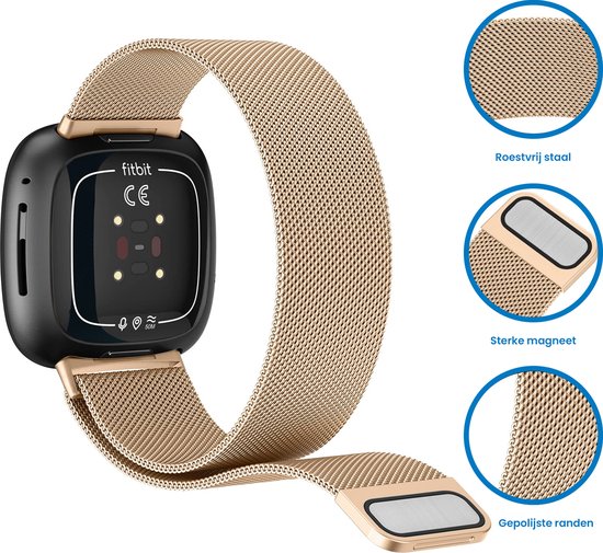 YONO Milanees Bandje geschikt voor Fitbit Versa 4 / Sense 2 – Rose Gold – Small