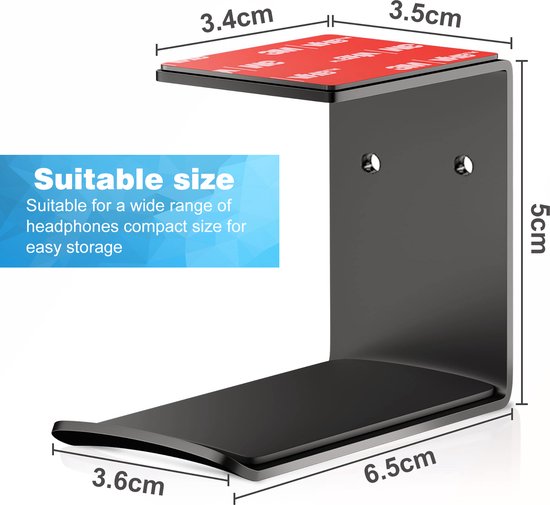 YONO Koptelefoon Houder Zelfklevend - Headset Haak - Hoofdtelefoon Hanger - Bureau - Metaal - Zwart