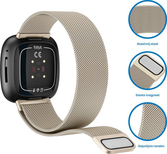 YONO Milanees Bandje geschikt voor Fitbit Versa 4 / Sense 2 – Champagne – Large