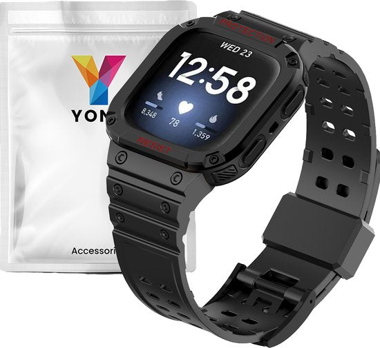 YONO Shock Resist Bandje geschikt voor Fitbit Versa 3 / 4 / Sense - Zwart