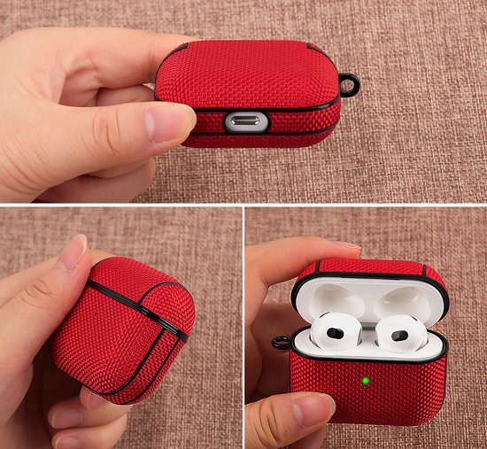 YONO Hoesje geschikt voor Apple Airpods 3 - Nylon Hard Case met Clip - Rood