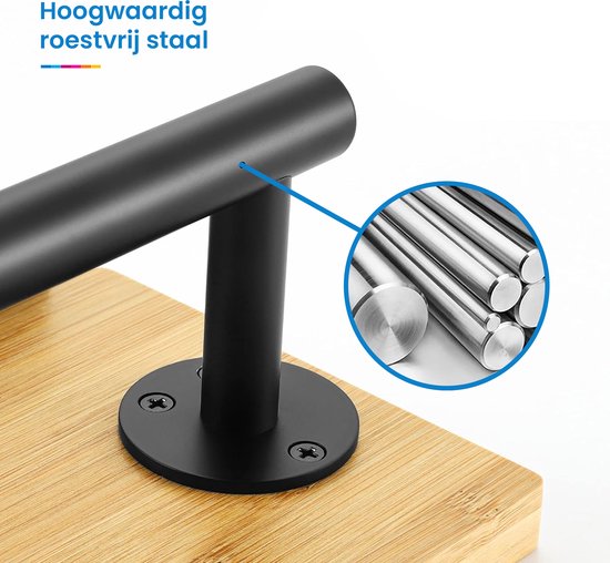 YONO Toiletrolhouder met Plankje - WC Rolhouder Zonder Boren - Toiletpapierhouder - RVS en Hout - Zwart