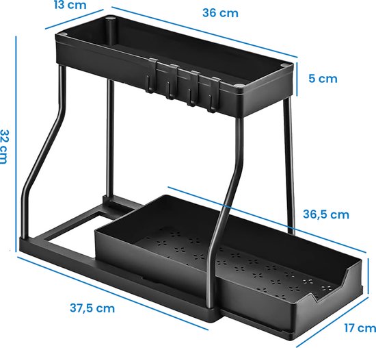 YONO Gootsteenkast Organizer Uitschuifbaar - Keukenkast Rek - Gootsteenrek - Zwart