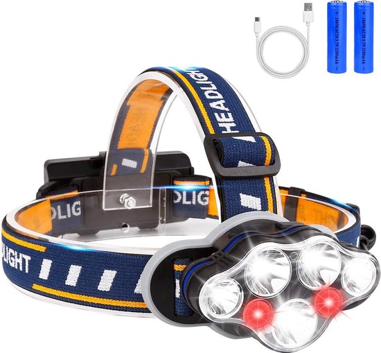 Hoofdlamp LED Oplaadbaar – Waterbestendig – 7 Hoofd Koplampen – Camping - Reis - Fiets - Verstelbaar