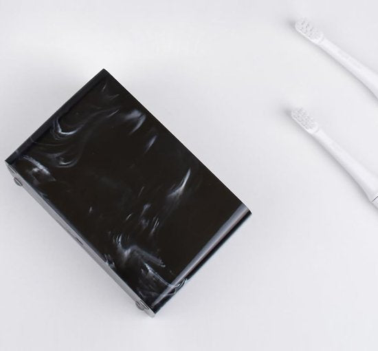 YONO Tandenborstelhouder Vrijstaand - Houder Tandenborstel - Scheermesje - Electrische - Opzetstukjes - Bakje Badkamer Organizer - Marmer Zwart