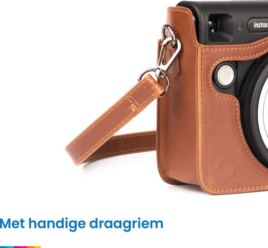YONO Case geschikt voor Fujifilm Instax SQUARE SQ40 - Hoesje met Draagriem - Bruin