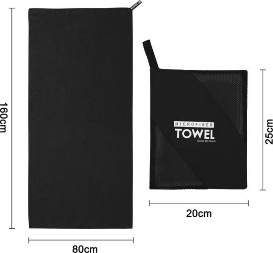 YONO Microvezel Handdoek Sneldrogend - Reishanddoek 80x160cm - Badlaken - Strandlaken - Zwart