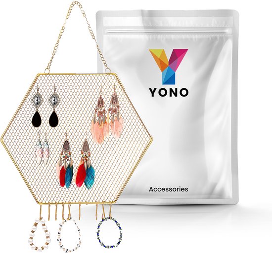 YONO Sieradenrekje Hexagoon - Hangend Rekje voor Opbergen Oorbellen / Ketting / Armband - Houder Display Rekje - Goud