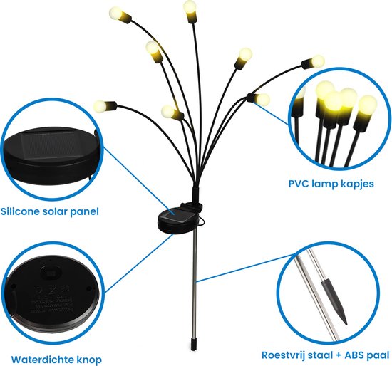 YONO Solar Tuinspot Vuurvliegjes voor Buiten - Tuinverlichting op Zonne Energie - Prikspot - Warm Wit - 2 stuks