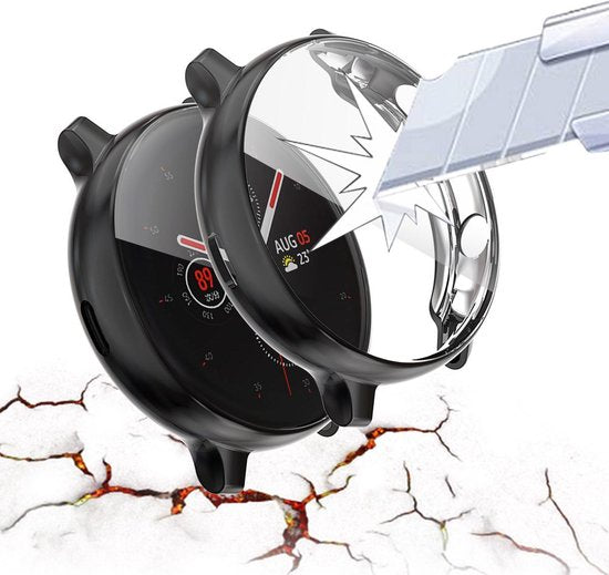 YONO Full Cover Bumper geschikt voor Samsung Galaxy Watch Active 2 44mm – Siliconen Case Screenprotector Hoesje – Zwart