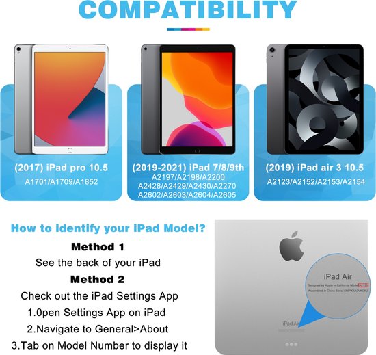 YONO Hoes geschikt voor iPad 9 10.2 inch - 9e Generatie - 8e - 7e - 2021 - 2020 - 2019 - Case Cover - Tablet Hoesje - Donkerblauw