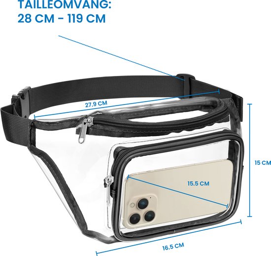 YONO Fanny Pack Doorzichtig - Heuptasje geschikt voor Festival / Reizen - Telefoontasje Crossbody - Buideltasje voor Dames en Heren – Transparant