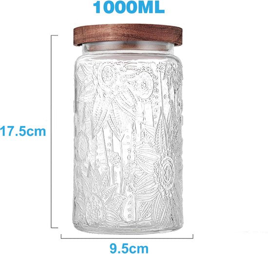 YONO Voorraadpotten Glas met Houten Deksel - Set van 2 - 700ml - 1000ml - Glazen Pot - Voorraadbussen