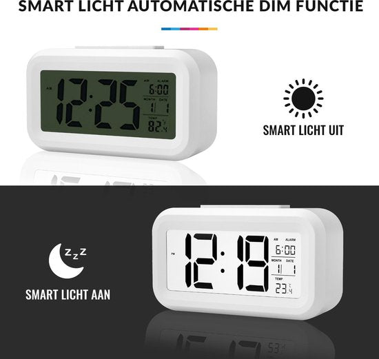 YONO Digitale Wekker - Alarm Klok met Temperatuur, Kalender en LED Verlichting - Wit