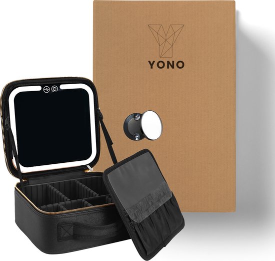 YONO Make Up Tas met Spiegel en Led - Organizer - Beautycase - Koffer - Dames - Meisje - Zwart