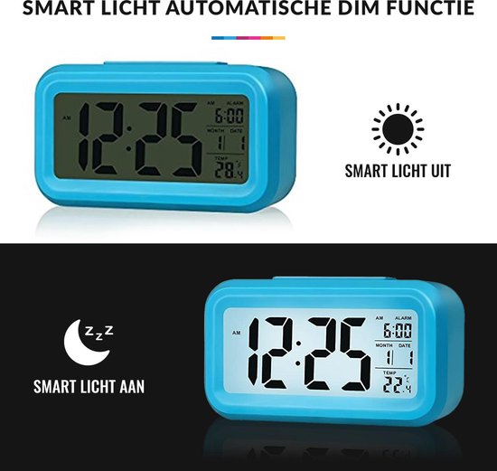 YONO Digitale Wekker - Alarm Klok met Temperatuur, Kalender en LED Verlichting - Blauw