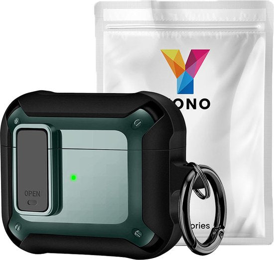 YONO Armor Hoesje geschikt voor Apple Airpods 3 (3e Generatie) - Hard Case met Lock en Clip - Donkergroen