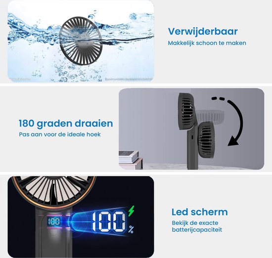 YONO Handventilator - Draagbare Ventilator Oplaadbaar - Tafelventilator Draadloos - Mini Fan - 6 Standen - Zwart