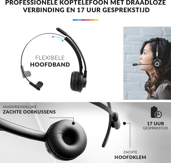 YONO Professionele Headset met Microfoon – Bluetooth Office Koptelefoon Draadloos met Laadstation - voor Laptop / Telefoon / PC – Zwart