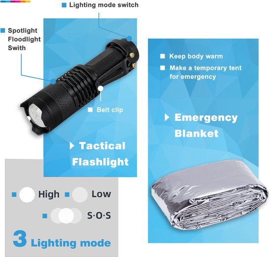 YONO Survival Kit Outdoor M - Mes - Armband - Noodpakket - Nooddeken - 14in1 set