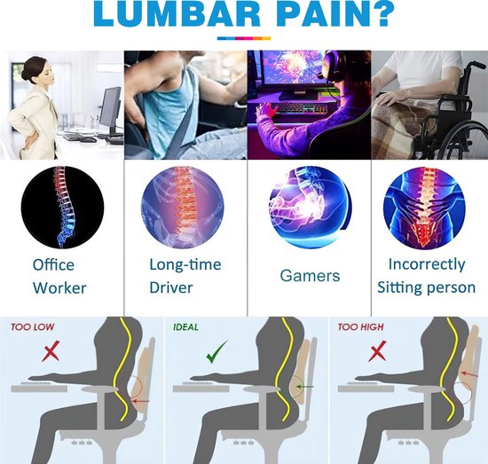 YONO Rugkussen Onderrug Ergonomisch - Autostoel - Bureaustoel - Memory Foam - Orthopedisch Lendekussen - Rugsteun