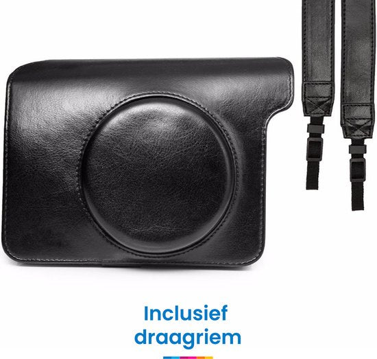 YONO Vintage Hoesje geschikt voor Fujifilm Instax Wide 300 - Case met Draagriem – Zwart