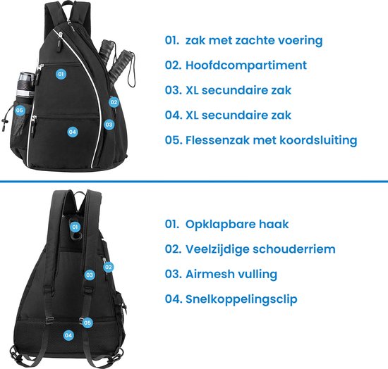 YONO Unisex Padeltas - Padel Rugzak voor Racket en Ballen - Tas Hoes - Heren en Dames - Zwart