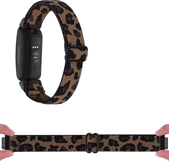 YONO Bandje geschikt voor Fitbit Inspire 2 - Nylon Stretch - Leopard